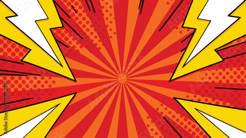 Comic Book Explosion Red, Yellow, and White Radiating Sunburst