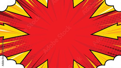 Comic Book Explosion Background Red, Yellow, Action, Pow, Bang, Zoom, Dynamic, Graphic, Design, Temp