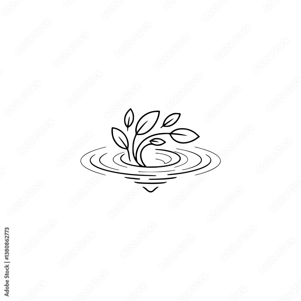 Fototapeta premium Minimalist Pond Plant Icon: Simple Line Art, Calm & Zen