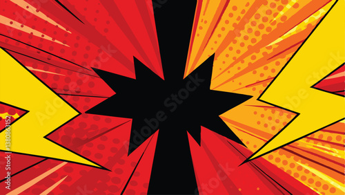 Comic Book Explosion Background Red, Orange, Yellow, Black Starburst