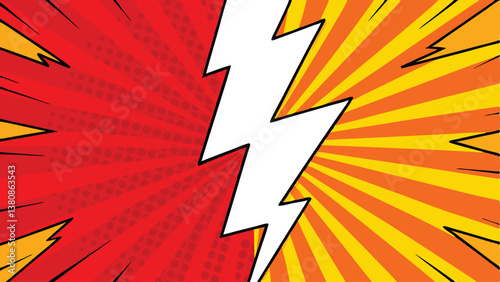 Comic Book Style Clash Red and Orange Power Lightning Bolt
