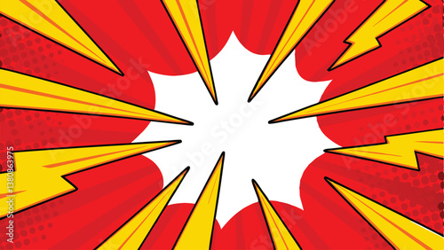 Comic Book Explosion, Pop Art Style, Red and Yellow Radiating Lightning Bolts