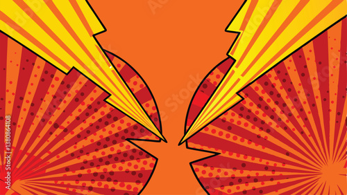 Comic Book Style Background, Orange, Red, Yellow, Lightning Bolts, Radial Burst, Pop Art, Dynamic, E
