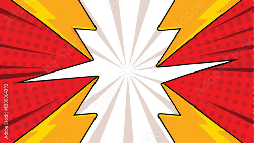 Comic Book Style Background Red, Yellow, Lightning, Pop Art