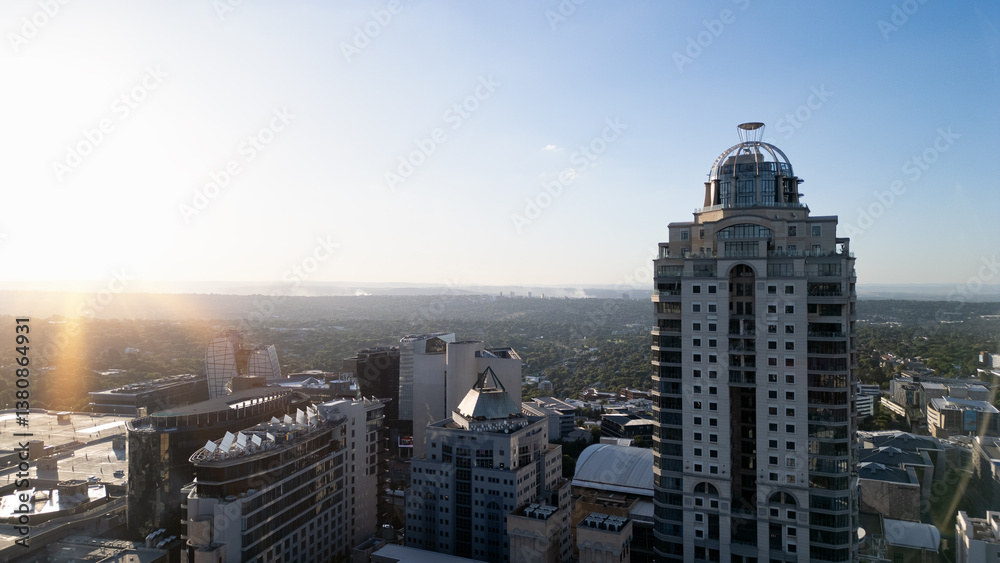 Obraz premium aerial view Johannesburg , South Africa, Sandton, Rivonia skyscrapers skyline, panoramic views