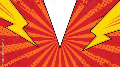 Dynamic Comic Book Explosion Red, Orange, Yellow, Power, Energy, Blast, Lightning, Rays, Pop Art, Gr