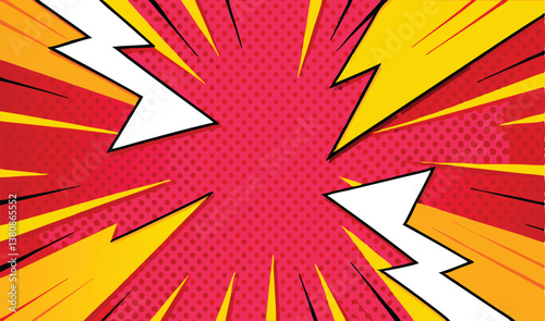 Dynamic Comic Book Explosion Background, Red Yellow Pop Art