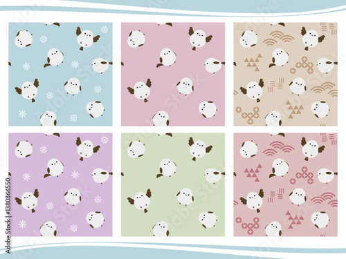 シマエナガのシームレスパターン6種セット