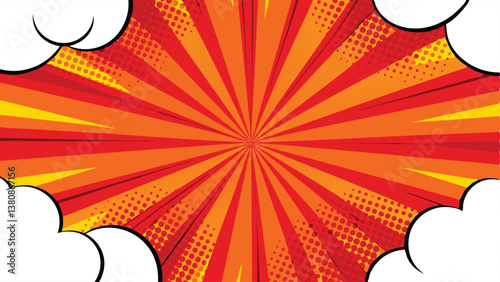 Comic Book Explosion Background Red, Orange, Yellow Radiating Sunburst