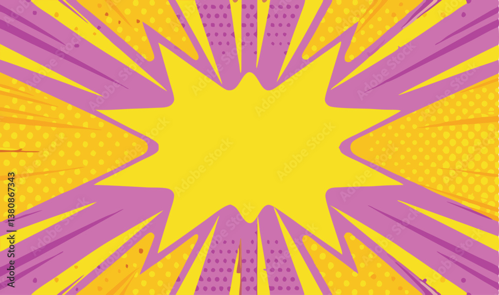Fototapeta premium Vibrant Yellow Purple Comic Book Pop Art Explosion Background