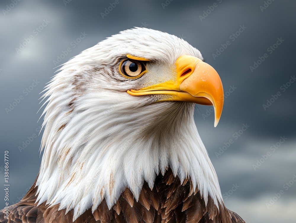 Obraz premium Majestic Bald Eagle Close-Up Natural Habitat Wildlife Photography Dramatic Sky Intimate Perspective Symbol of Freedom