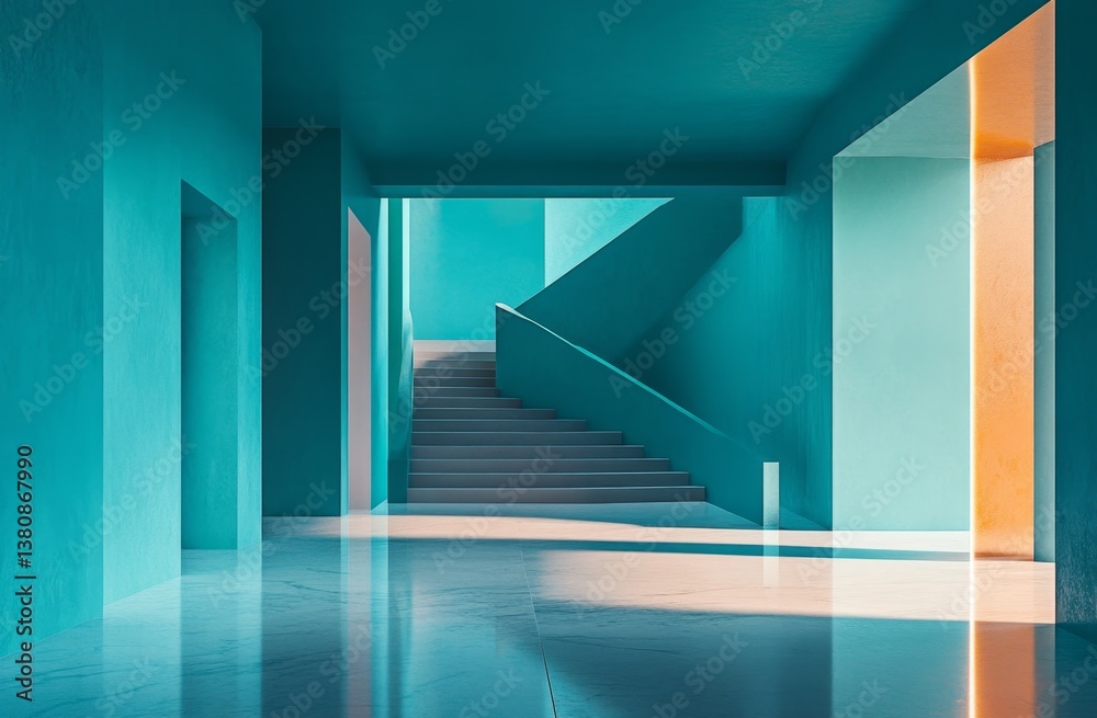 Fototapeta premium Vibrant Teal and Orange Interior