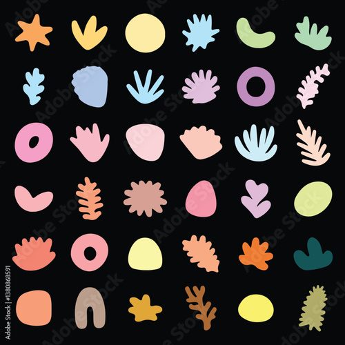 Organic shape abstract colorful vector illustration. Set of irregular blot form graphic element.