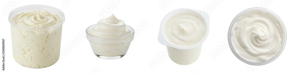 Creamy dairy products yogurt, soft serve, and cream cheese. Creamy dairy products yogurt, soft serve, and cream cheese.