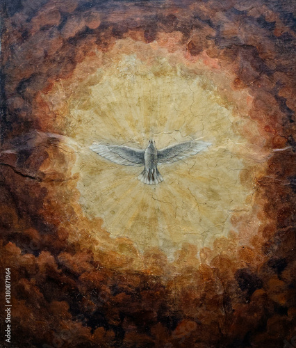 Fotografie Fresco (15th century) of the holy spirit dove..