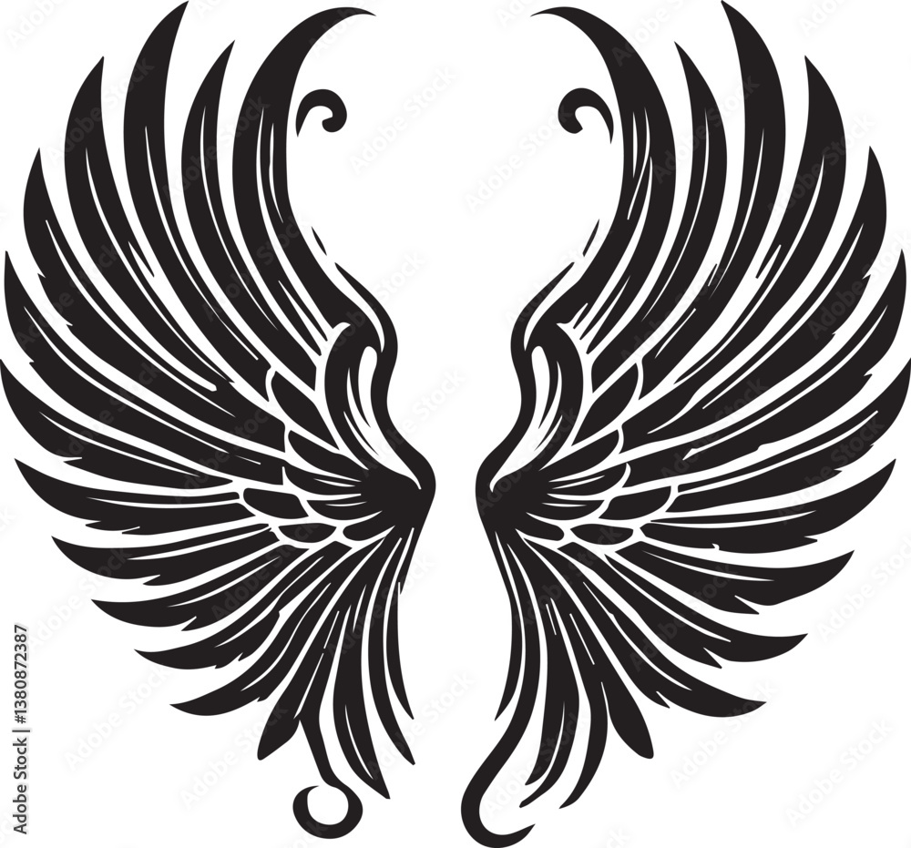 Fototapeta premium black wings vector illustration, wings silhouette vector, wings vector on white background