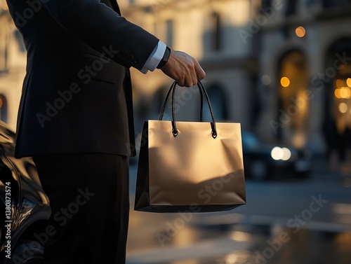 Luxury car concierge service city street lifestyle image evening ambiance focused perspective elegance and sophistication