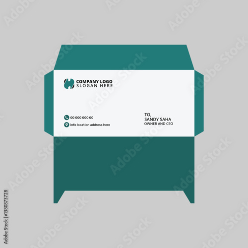 Modern Teal Business Card Envelope Design Template