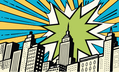 Pop Art NYC Skyline Exploding Comic Book Cityscape