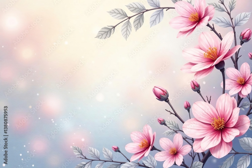 Obraz premium Delicate watercolor floral pattern, pastel hues, soft focus, delicate, watercolor