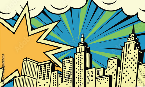 Comic Book Cityscape Exploding Metropolis Skyline Buildings Art