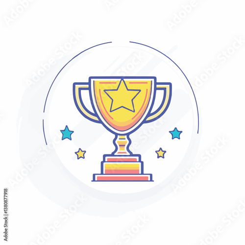 Golden trophy shines brightly celebrating victory with stars around