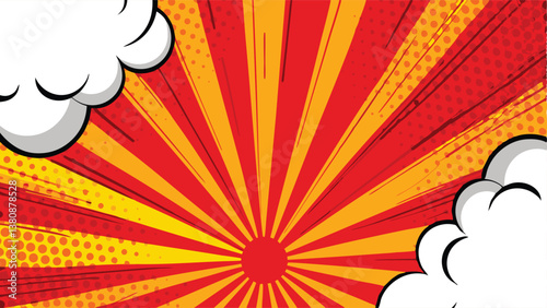 Comic Book Style Background, Red Yellow Burst, Pop Art Design, Explosion Effect, Speech Bubbles, Dyn