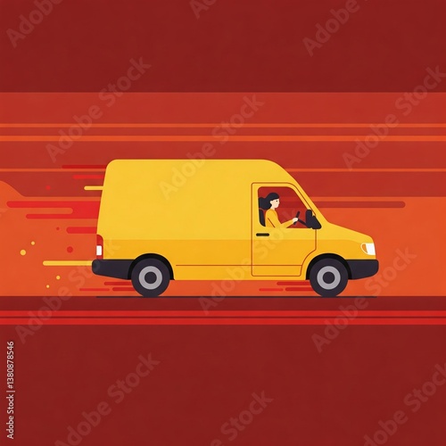 Yellow Van Delivery Vector Illustration, Fast Transportation