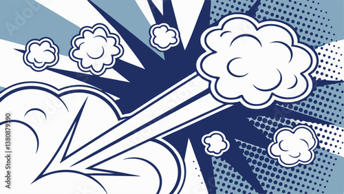 Dynamic Comic Book Explosion Powerful Blast, Retro Style, Blue Hues