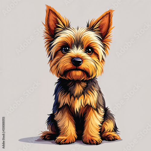 Cute Yorkshire Terrier Puppy Sitting on a White Background
