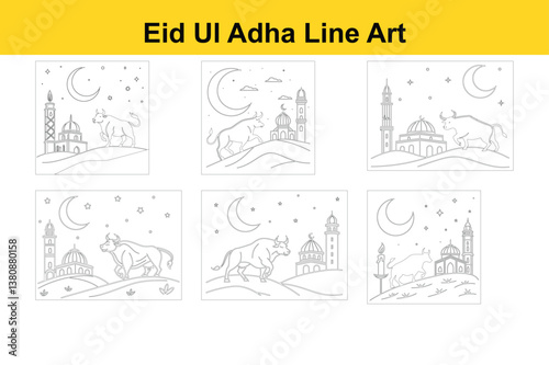 Eid Ul Adha Line Art Illustration