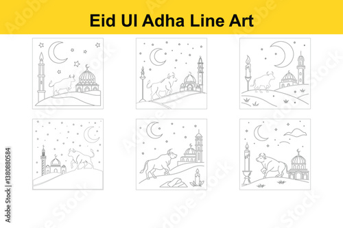 Eid Ul Adha Line Art Illustration