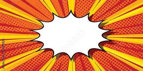 Comic Book Explosion, Pop Art Burst, Speech Bubble, Dynamic Design, Radiant Rays, Retro Style, Yello