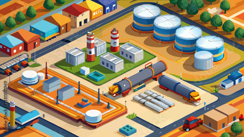 Aerial view oil terminal is industrial facility for storage tank of oil and petrochemical industry products ready for transport to further storage .