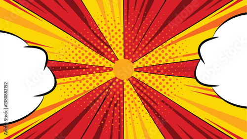 Comic Book Style Background, Red Yellow Explosion, Pop Art Design, Speech Bubbles, Radial Lines, Dyn