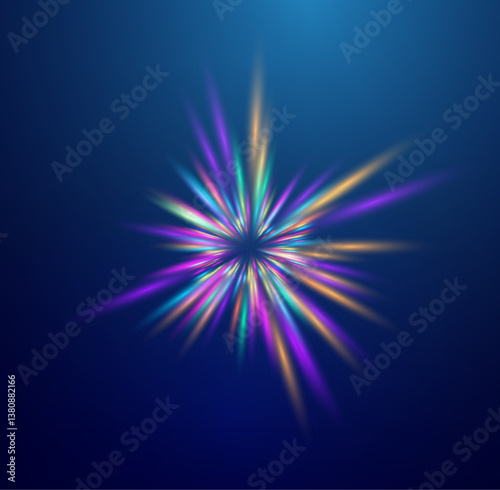Fototapeta Naklejka Na Ścianę i Meble -  Space warp speed line abstract background. Light blue neon radial burst comic effect. Ai streak ray hyperspace data tunnel, action 3d vector bg, anime flash zoom effect.