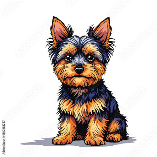 Adorable Yorkshire Terrier puppy sitting on a white background
