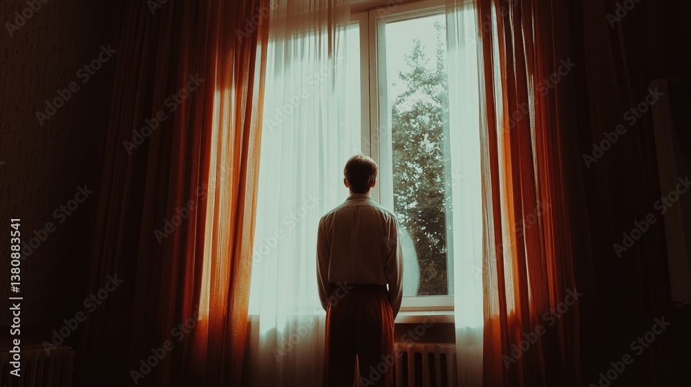 Reflective moment by the window in soft morning light Reflective moment by the window in soft morning light