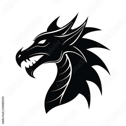 Dragon Head Silhouette Vector Design.