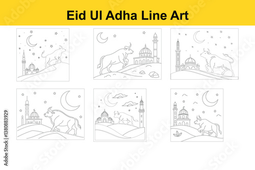 Eid Ul Adha Line Art Illustration