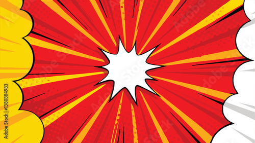 Comic Book Explosion Red, Yellow, Dynamic Action Background