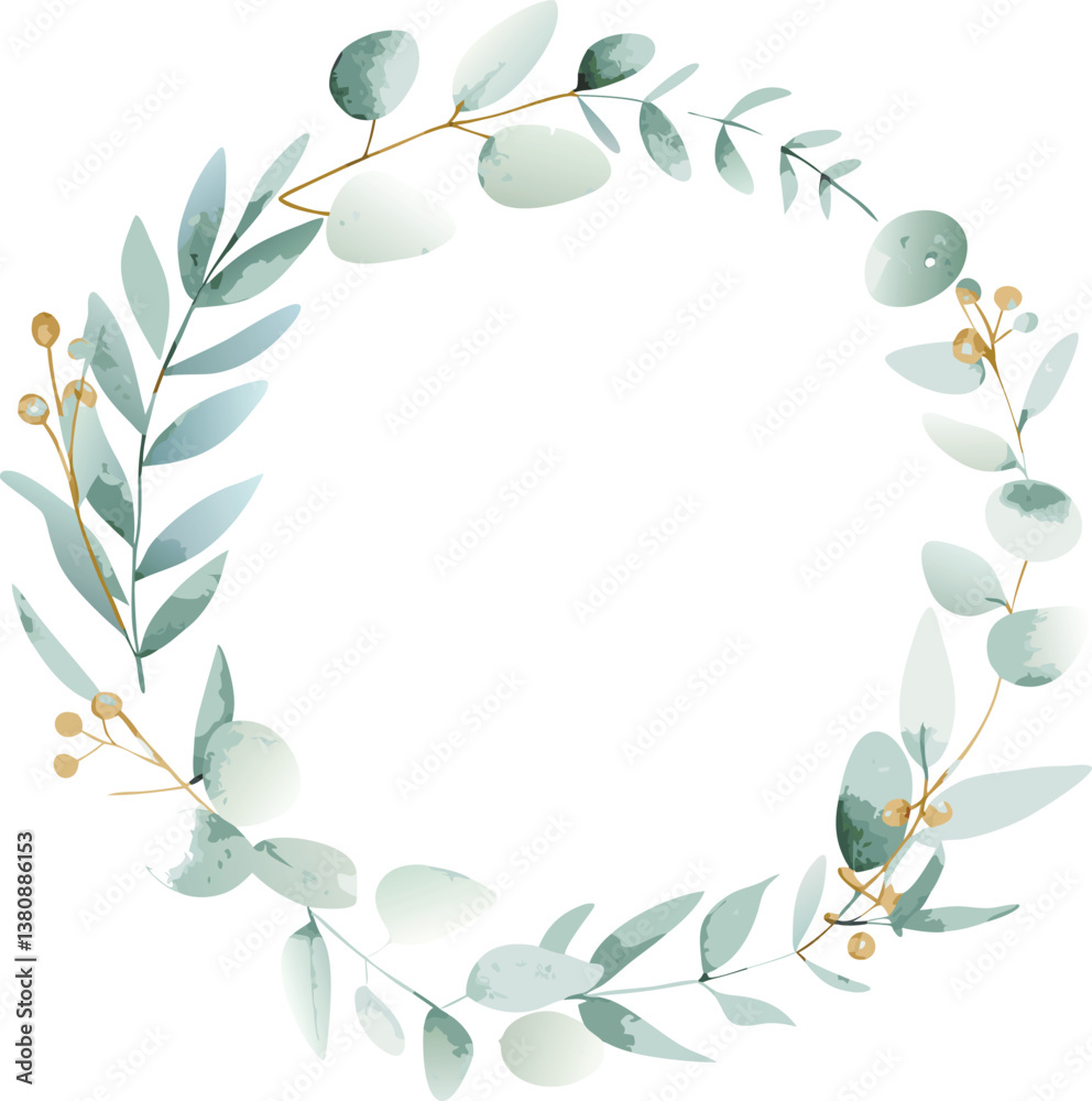 Naklejka premium Elegant Watercolor Greenery Wreath Botanical Frame Design