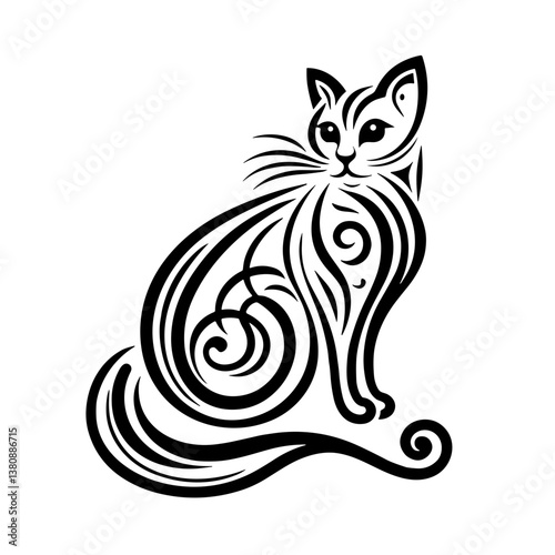 Wallpaper Mural Elegant line art cat illustration with intricate swirls and patterns on a white background Torontodigital.ca
