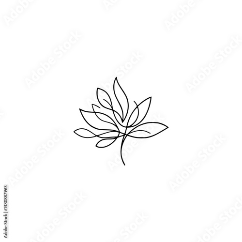 Minimalist Line Art Leaf: Botanical Elegance on White Background