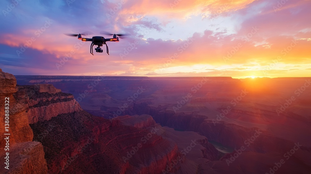 High-tech drone captures the majestic grandeur of the Grand Canyon at sunset
