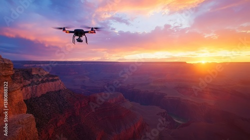 Obraz na płótnie High-tech drone captures the majestic grandeur of the Grand Canyon at sunset w salonie
