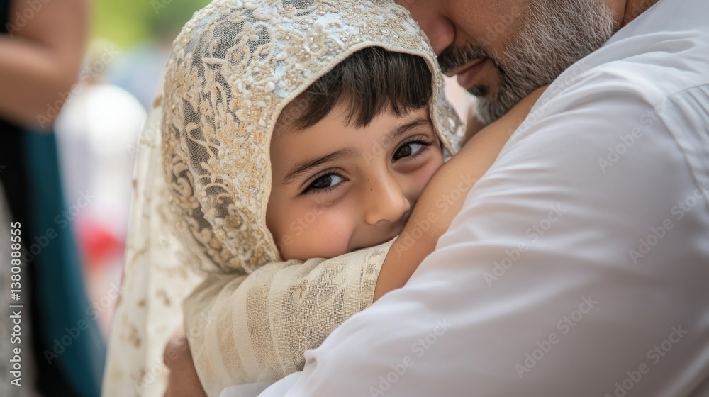 A touching moment child embraces grandfather tenderly during eid celebration