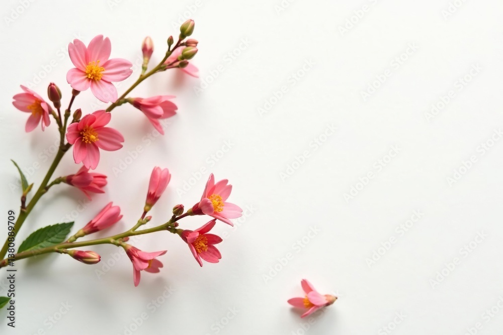 Fototapeta premium Delicate, small-scale floral sprigs on white background, simple floral, minimal