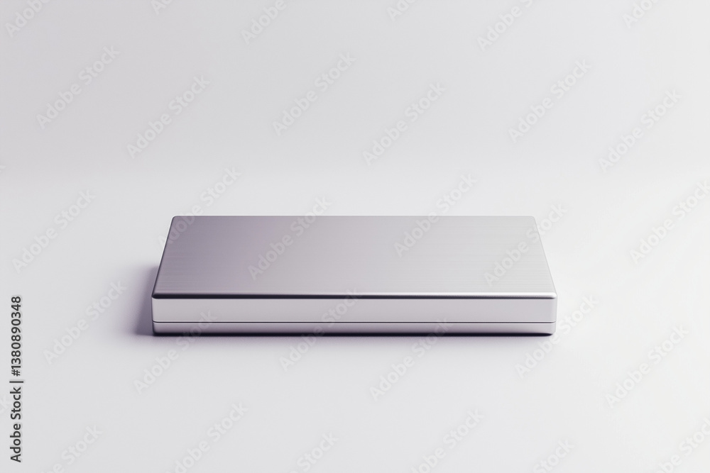 Minimalist external hard drive packaging with sleek metallic aesthetics, modern tech concept, white background
Minimalist external hard drive packaging with sleek metallic aesthetics, modern tech concept, white background