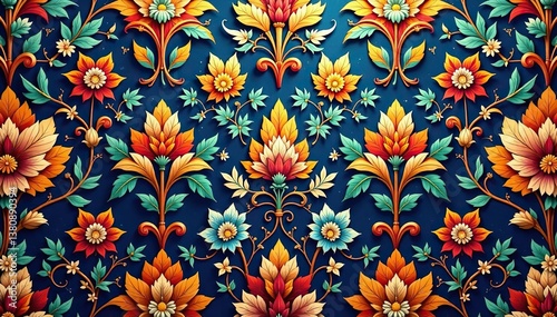 Elegant floral damask pattern, intricate detailing, luxury, motif
